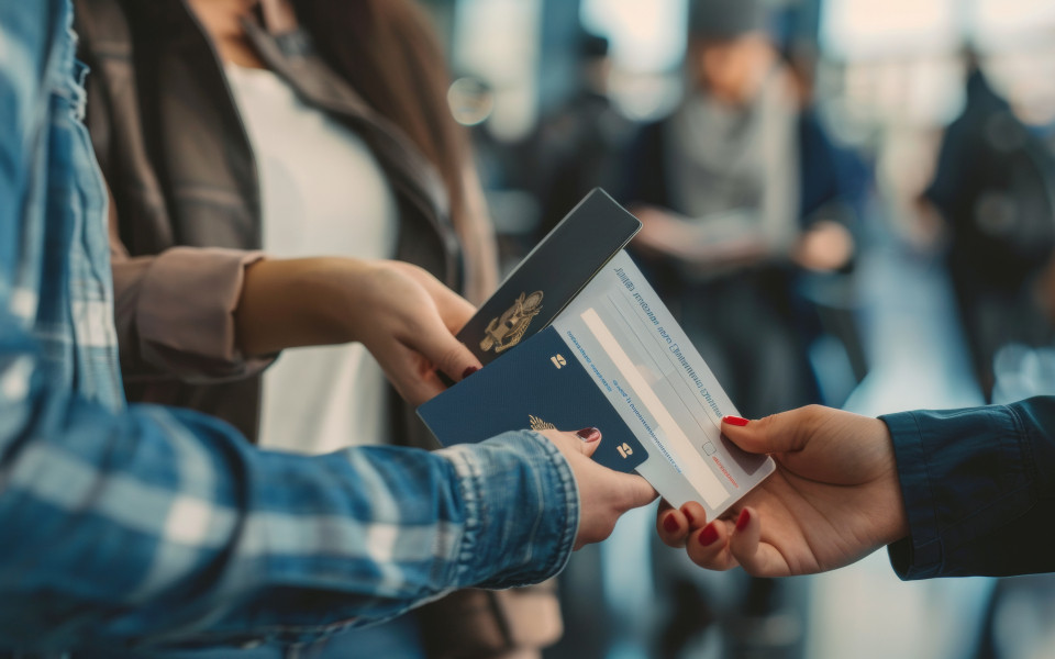 Eine Frau und ein Mann zeigen Ihre Reisep&auml;sse vor